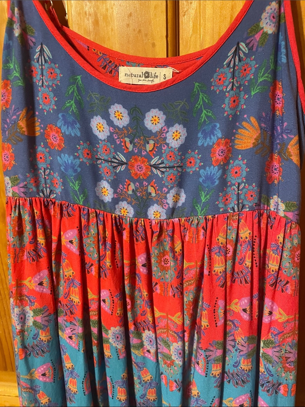 NATURAL LIFE Floral Boho Dress in Blue and Red - Picture 3 of 4